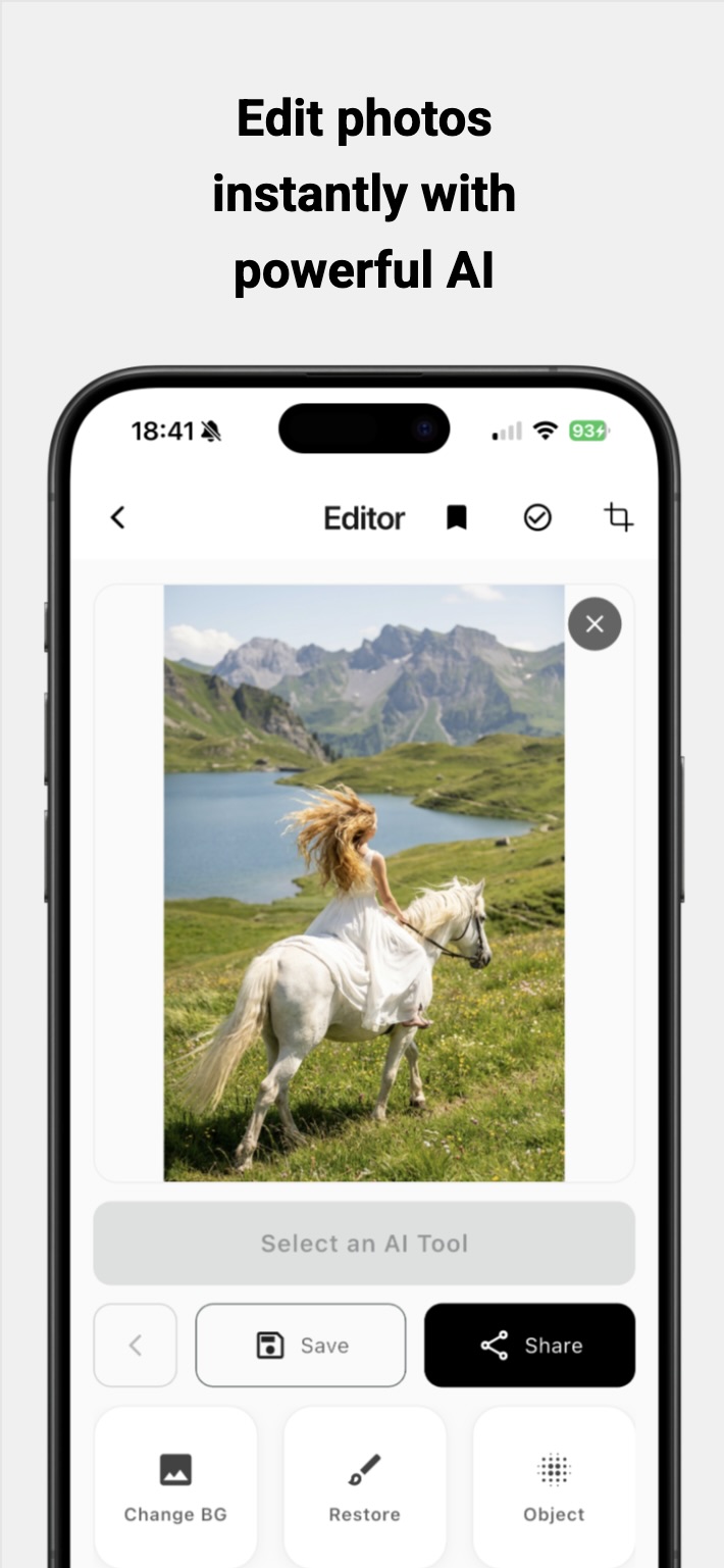 PerfectAiStudio editor screen editing a photo with AI tools